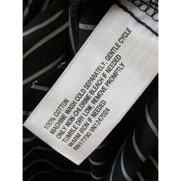 A New Day Dress Women L Black White Striped Shirt Long Sleeve Cotton Midi - Picture 13 of 15